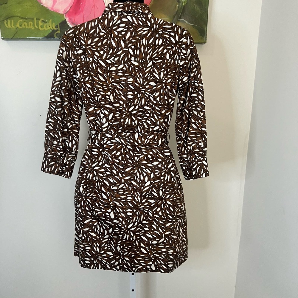 An Original Milly Shirt Dress Size 2 Brown White Print Belted Mini City Chic - Picture 7 of 16